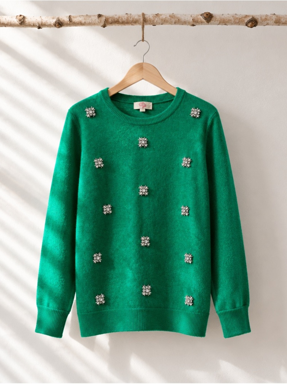 GB Girls Green Embellished Crewneck Sweater